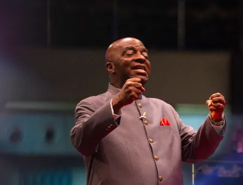 Bishop David Oyedepo ministering during the impartation service